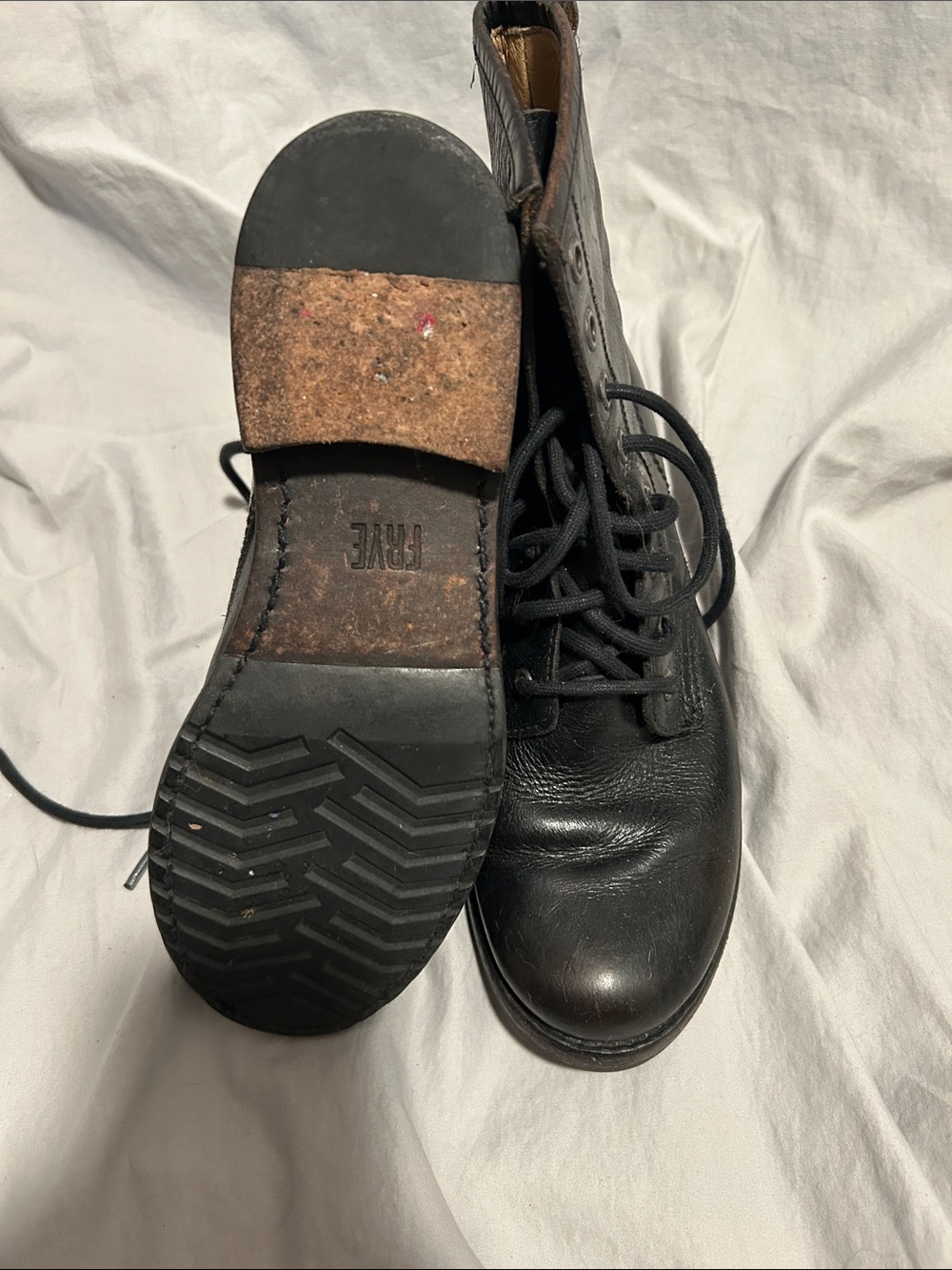 Frye Black Leather Lace-Up Ankle Booties